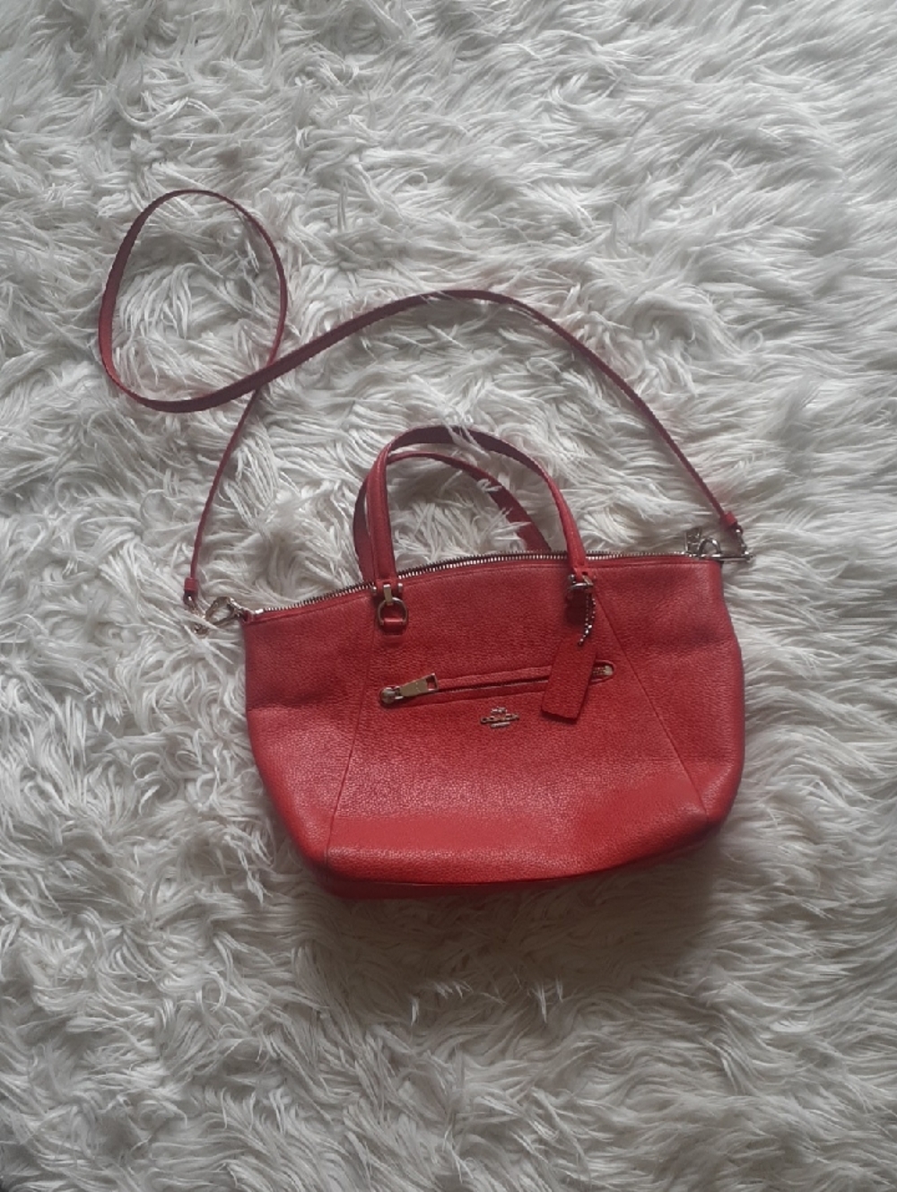 Coach Prairie Pebbled Leather Red Orange Prairie Satchel Crossbody Purse